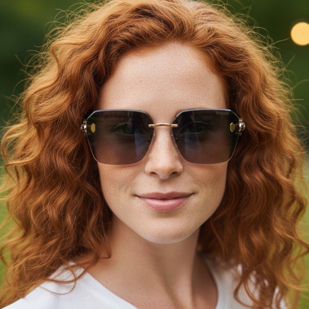 BVLGARI Women’s Rimless Sunglasses Sage Green Brown New 63-16-145 - Picture 10 of 15